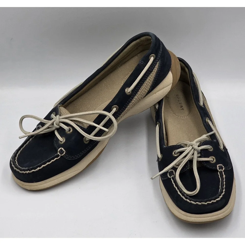 Sperry Top-Sider Angelfish Boat Shoes Women's 7M Navy STS94002 Leather Canvas